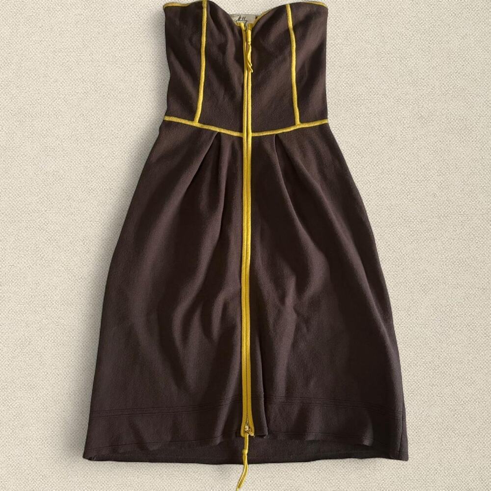 Y2K Strapless Brown Yellow Accent Zippered Dress sz S